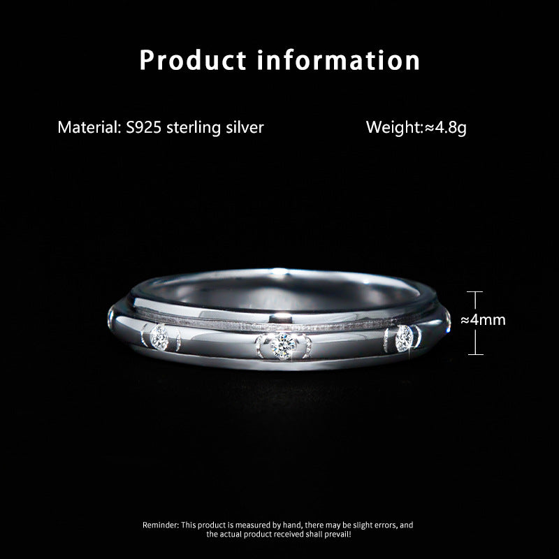 Moissanite Men's Ring S925 Sterling Silver Inlaid Diamond Men's Ring 18K White Gold Plated Fashionable Elegant Men's Diamond Ring