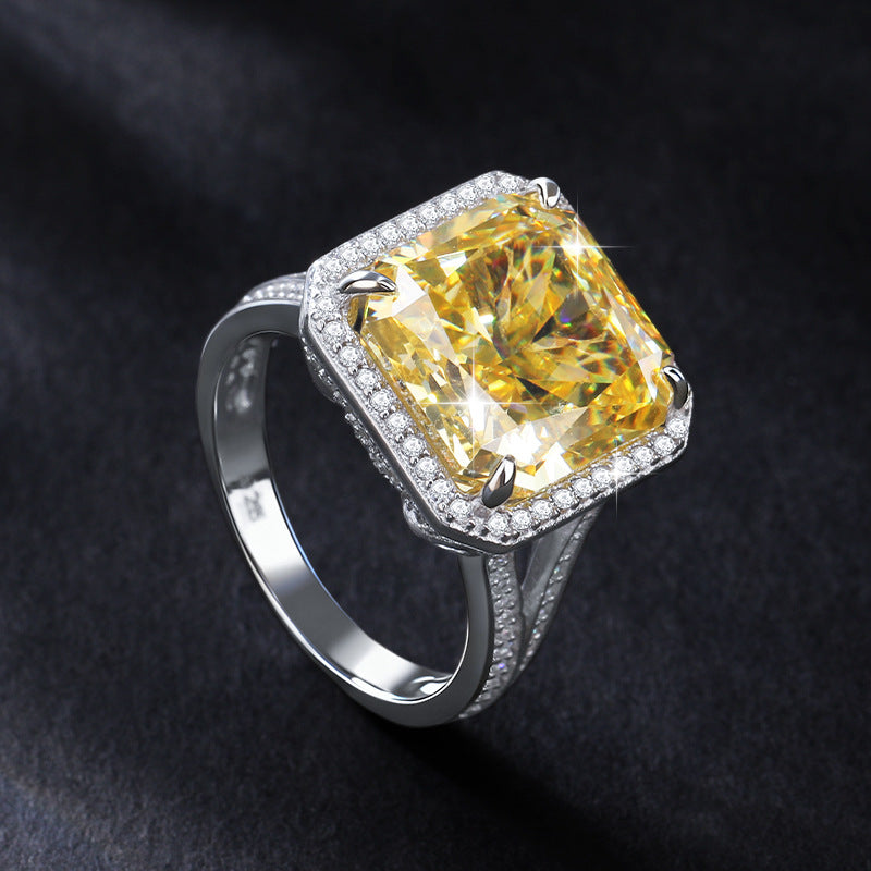 16*16mm Ice Flower Cut Zircon Ring for Women Simple Luxury Large Gemstone S925 Sterling Silver Ring Wholesale