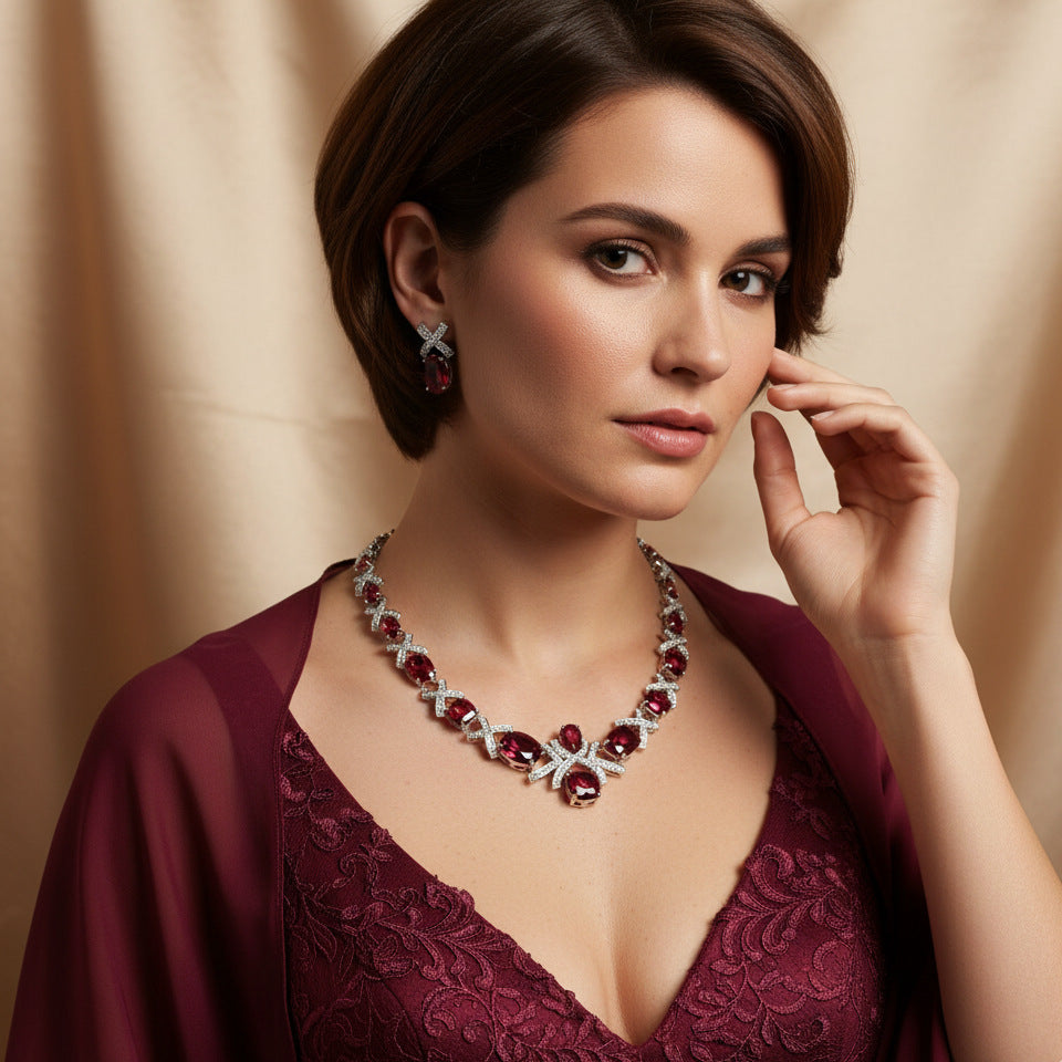 Cross-Border Jewelry Set Accessories High-End Necklace Zircon Set Luxurious Banquet Costume Necklace Set Accessories for Women