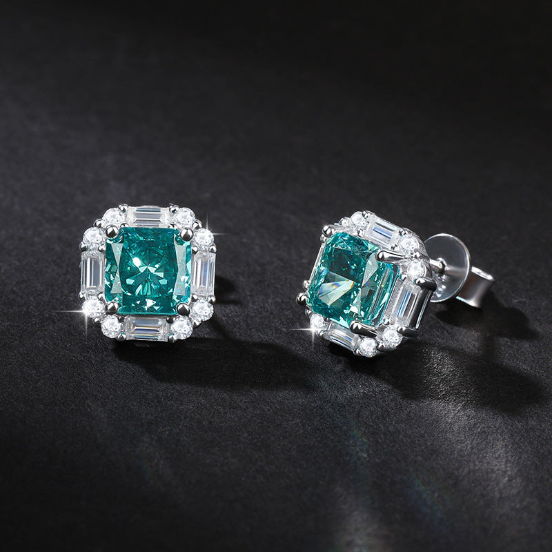 Paraiba Ice Flower Cut Zirconia Earrings Necklace Jewelry Set S925 Sterling Silver Sapphire Earrings Necklace