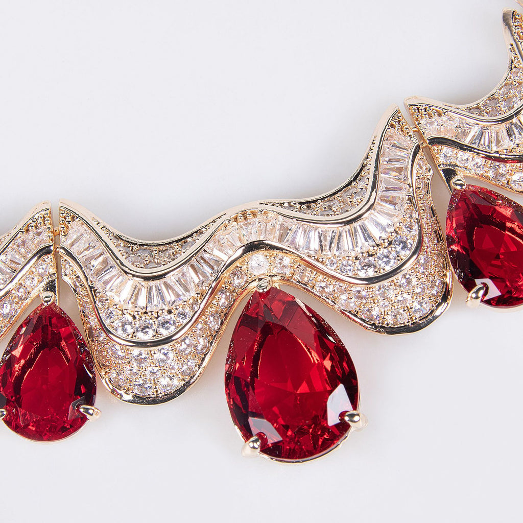 European and American Fashion Bridal Wedding Dress Water Drop Shape High-end Zircon Light Luxury Necklace and Earring Set