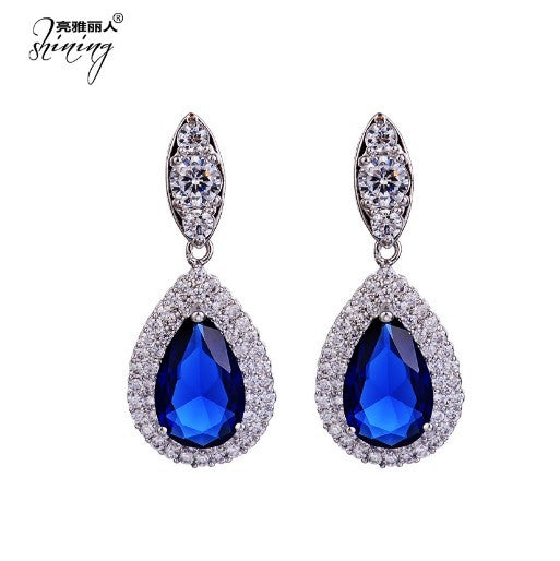European and American Trend Bridal Set Water Drop Necklace TikTok Same Style Zircon Tassel Earrings Wedding Jewelry Accessories
