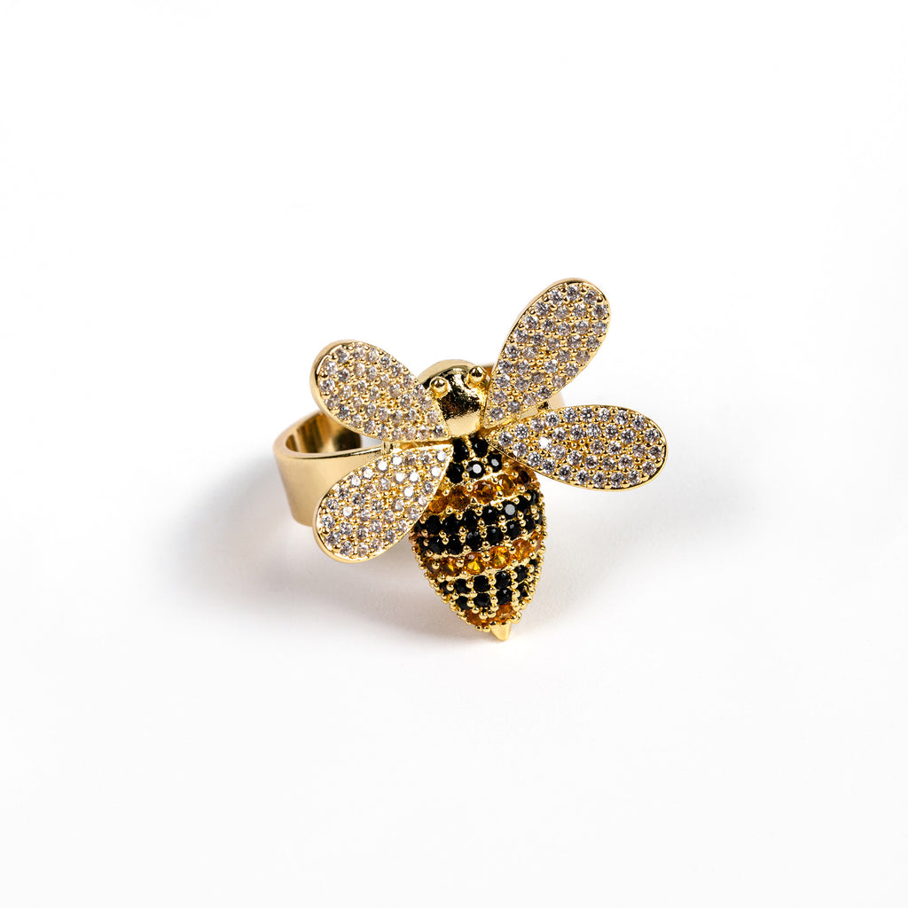 Internet Celebrity Hot-Selling Bee Zircon Ring Earrings Necklace Diamond-Studded Bee Pendant Exquisite Personality Sweet Set