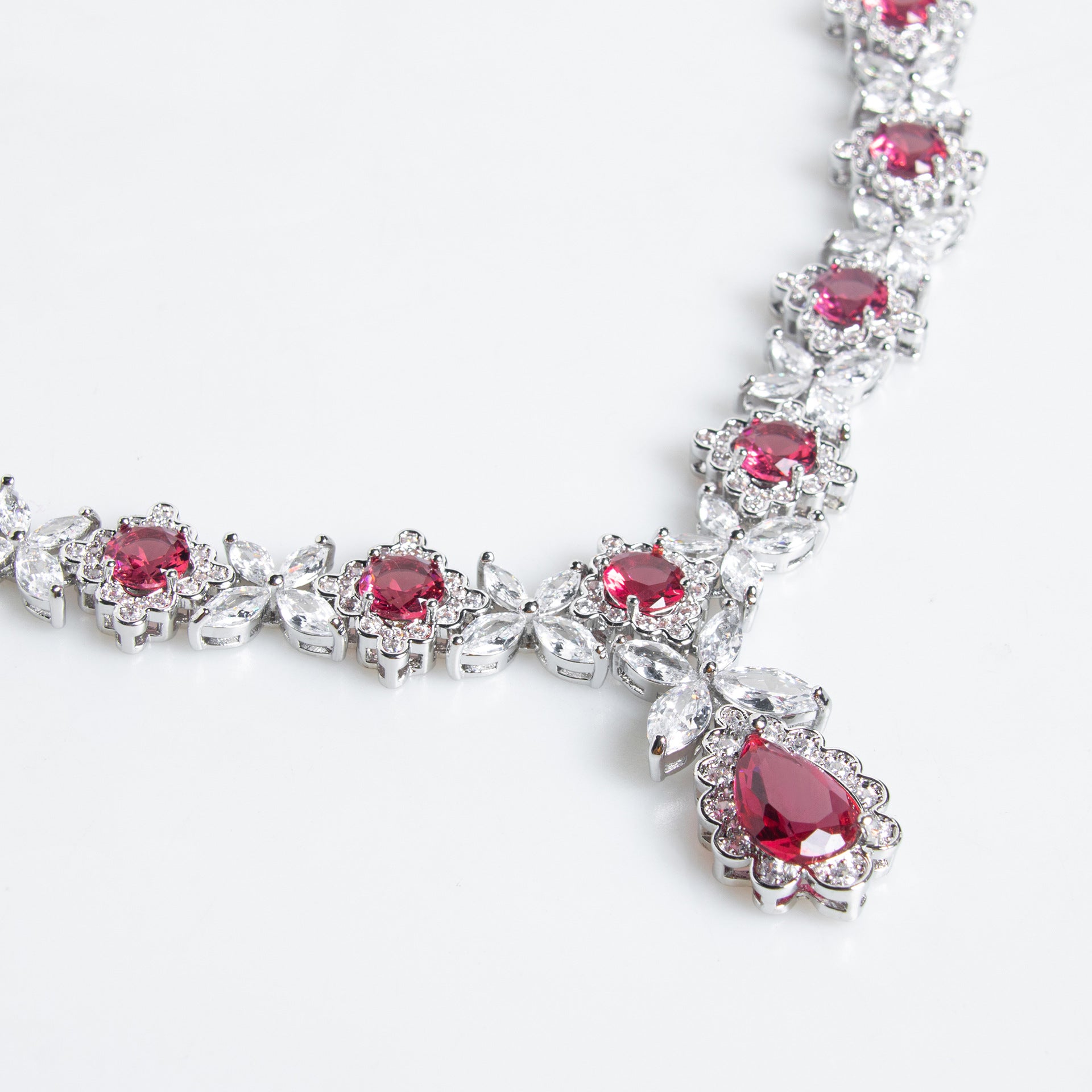 Cross-Border Simple Zircon Necklace Evening Ceremony Jewelry Fashion Luxury Colorful Gemstone Bridal Full Diamond Set Decoration Wholesale