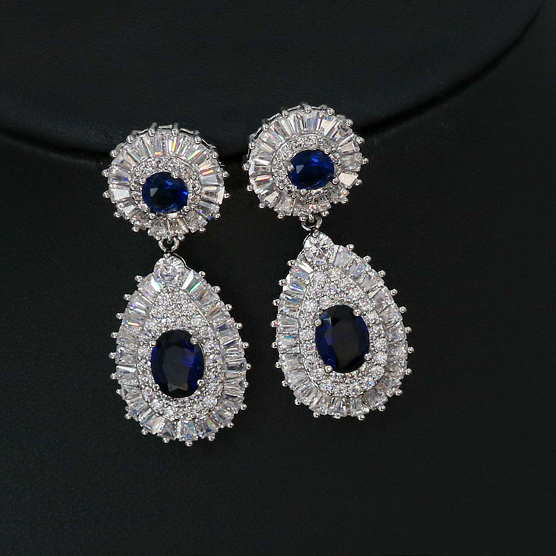 Classic 3A Zircon Water Drop Pendant Necklace Two-Piece Set Clip-On Earrings Without Piercing Bridal Jewelry Set