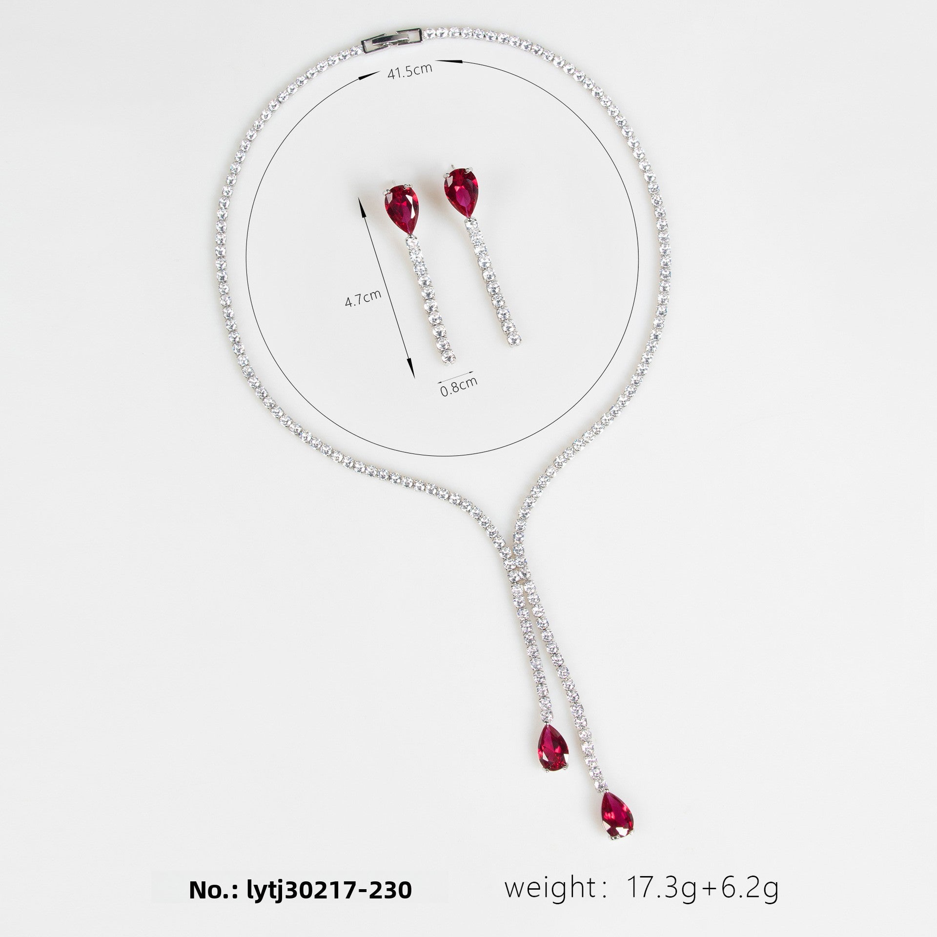 Cross-Border European and American Necklace Summer Women's High-End Light Luxury Water Drop Zircon Necklace Earring Set Natural Zircon Necklace