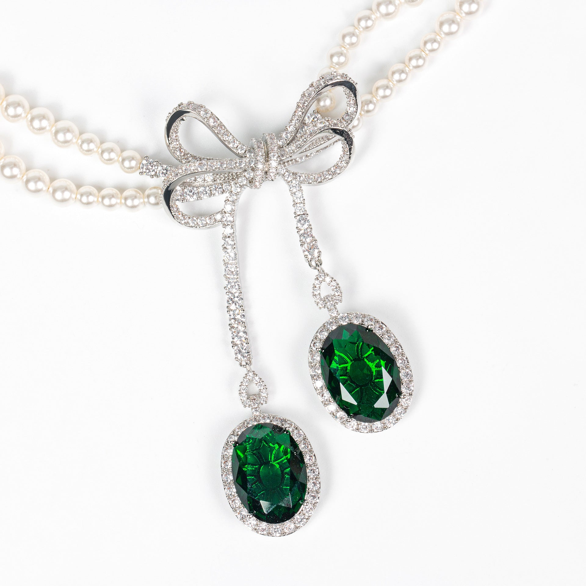 Pearl Inlaid Diamond Bow Necklace Earrings Fashion Light Luxury Design Sense Niche Collarbone Chain New Style Personality Jewelry for Women