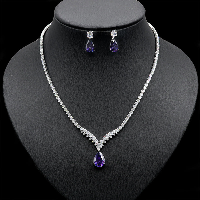 Korean Version Cross-Border Zircon Bridal Necklace Women's Versatile Earring Set Two-Piece Accessories High-Quality Elegant