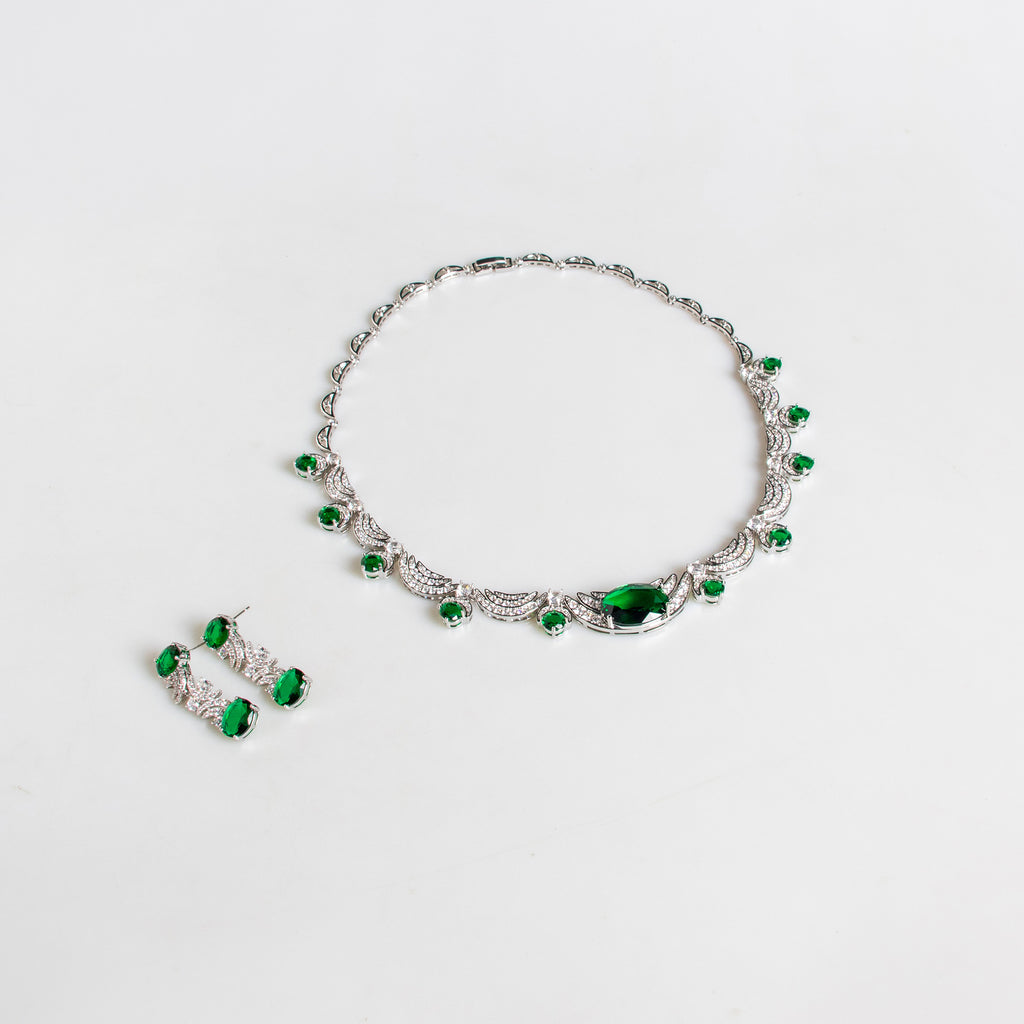 European and American Cross-Border New Zircon Necklace Jewelry for Women High-End Versatile Simple Zircon Necklace and Earring Set