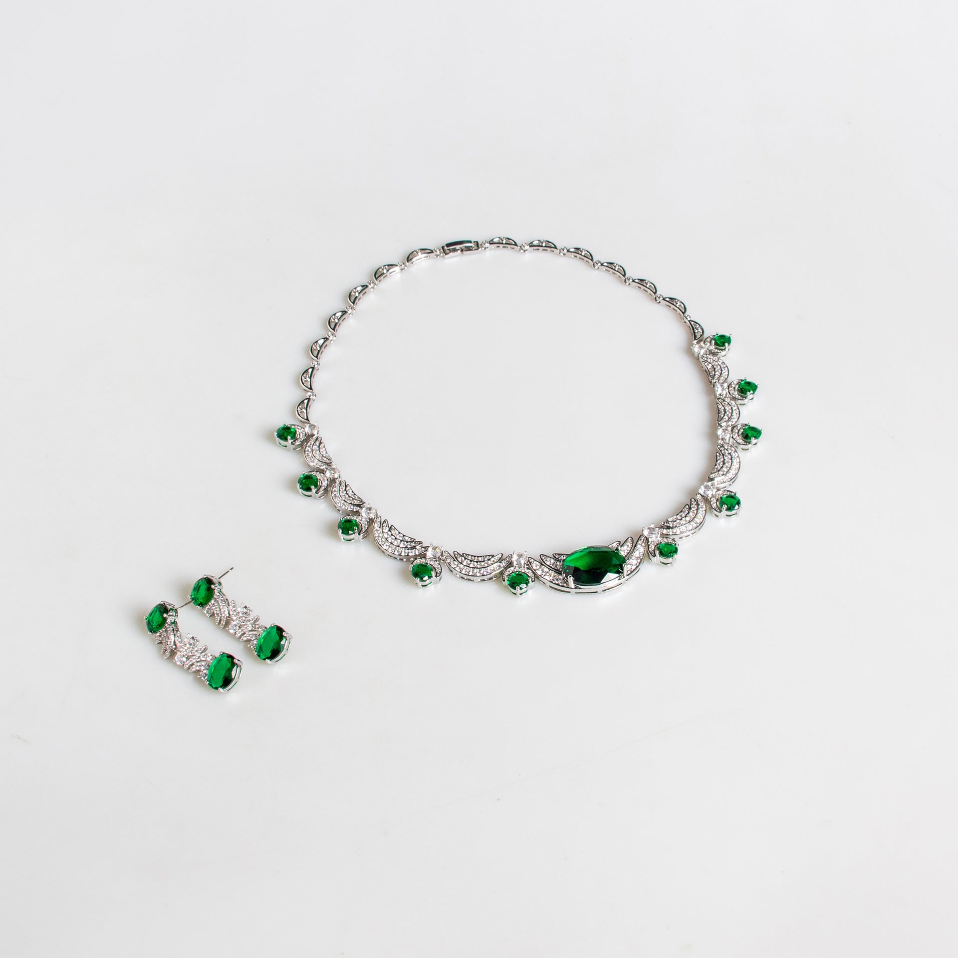 European and American Cross-Border New Zircon Necklace Jewelry for Women High-End Versatile Simple Zircon Necklace and Earring Set