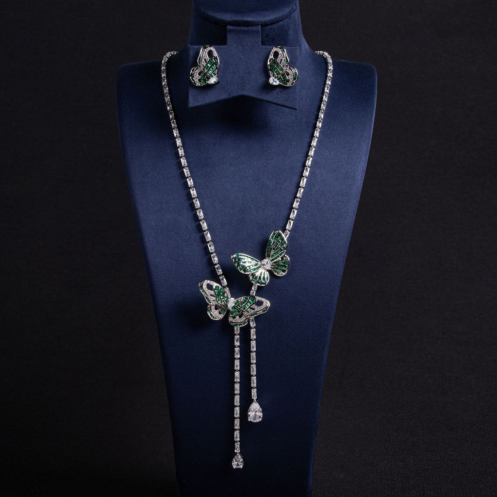 Cross-Border New Little Red Book Super Fairy Butterfly Tassel Necklace Light Luxury Butterfly Fairy Long Earrings Set Wholesale