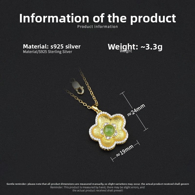 Italian Brushed Craft 925 Necklace Accessories for Women Fashion Trend Gemstone Inlaid Personalized Flower Gift Necklace