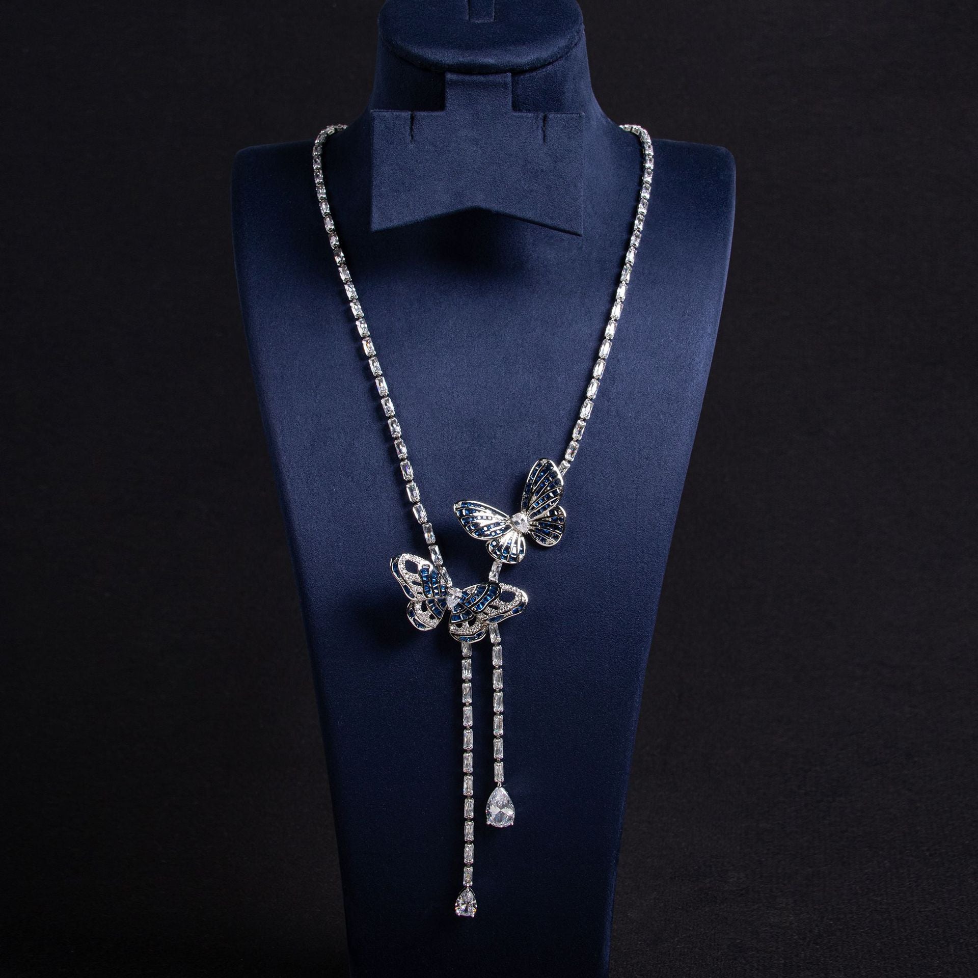 Cross-Border New Little Red Book Super Fairy Butterfly Tassel Necklace Light Luxury Butterfly Fairy Long Earrings Set Wholesale