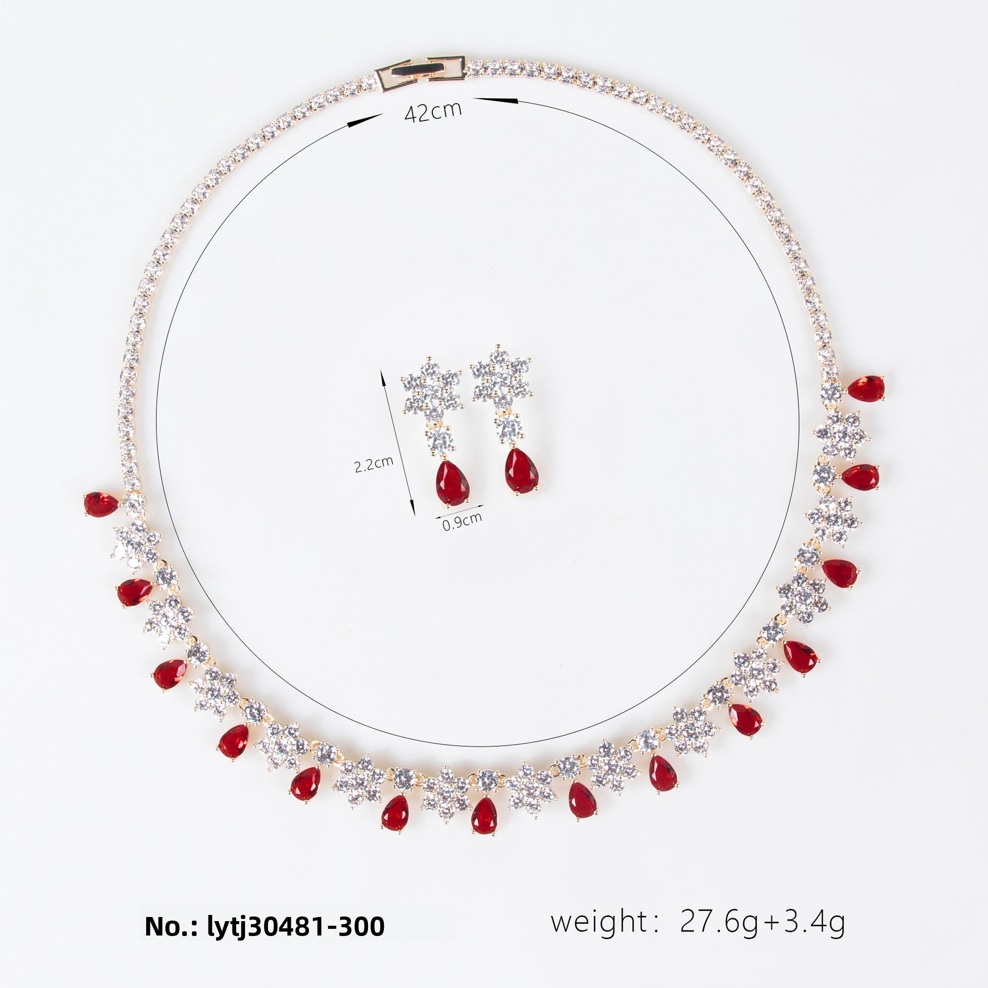 Cross-Border New Colorful Treasure Bridal Zircon Jewelry Set Inlaid with AAA Zircon Bridal Necklace Earrings Two-Piece Set