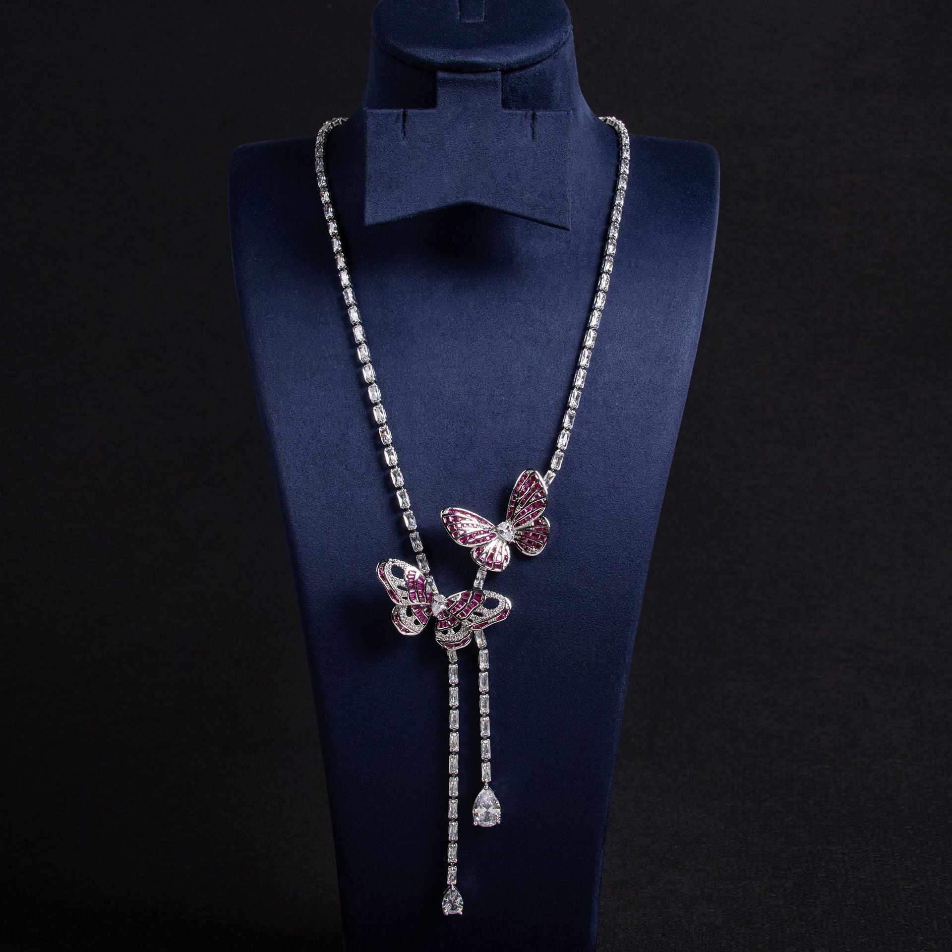 Cross-Border New Little Red Book Super Fairy Butterfly Tassel Necklace Light Luxury Butterfly Fairy Long Earrings Set Wholesale