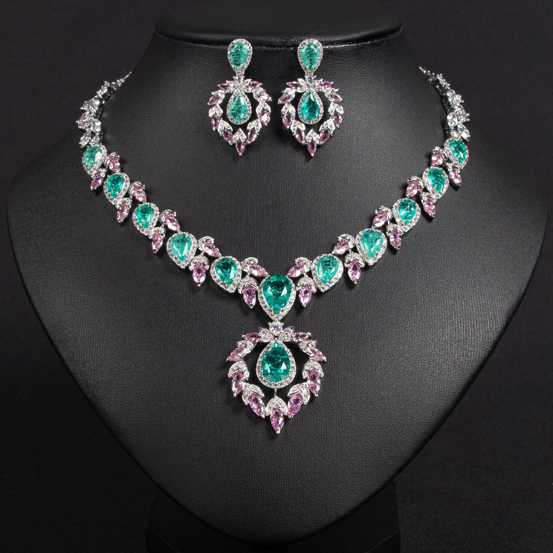 Bridal Dress Jewelry Set Zircon Water Drop Inlaid Multi-color Matching Middle Eastern Jewelry Necklace Earrings Jewelry