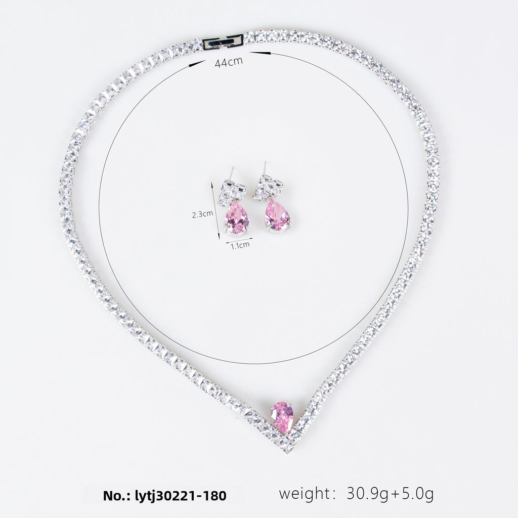 Elegant Simple Versatile Bridal Wedding Zircon Necklace Earring Set Wedding Dress Banquet Annual Meeting Ins Jewelry
