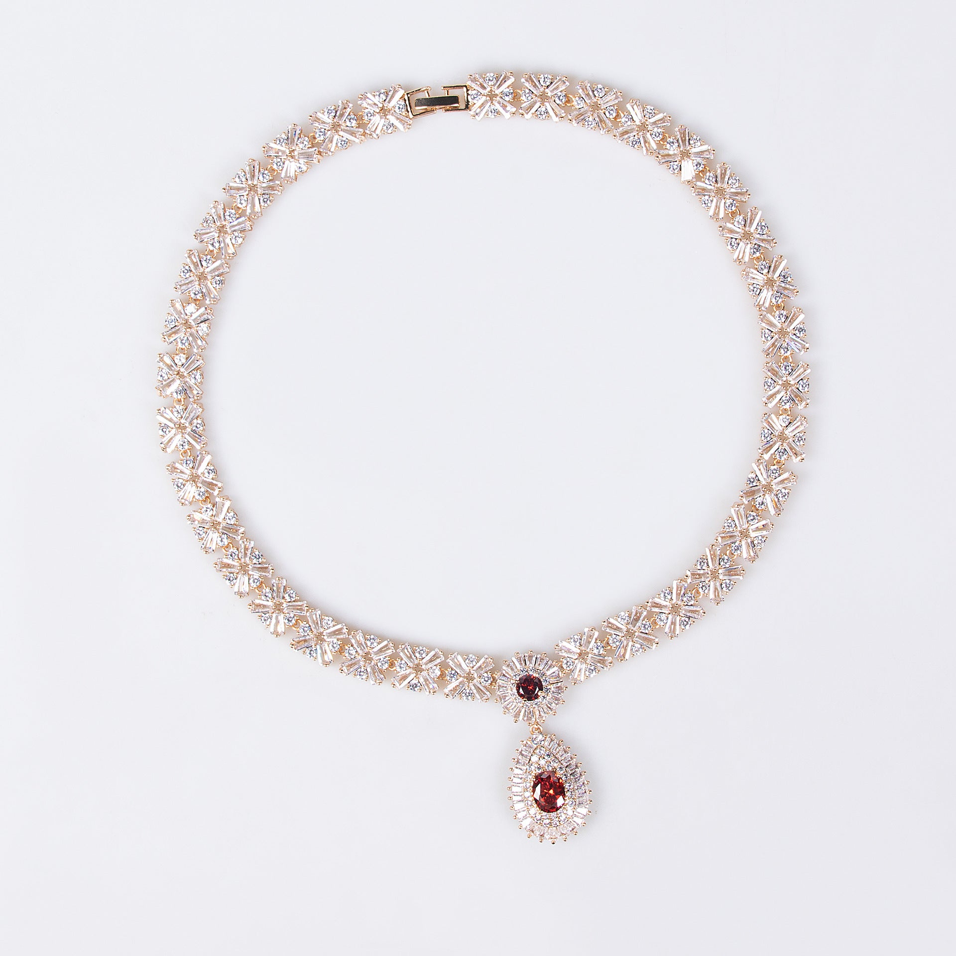 Classic 3A Zircon Water Drop Pendant Necklace Two-Piece Set Clip-On Earrings Without Piercing Bridal Jewelry Set