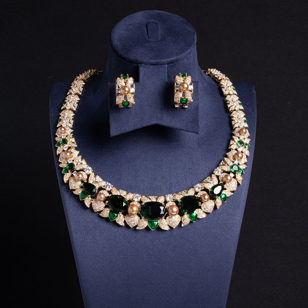 Cross-Border AliExpress Hot-Selling Heavy Craft Irregular Geometric Square Full Zircon Necklace High-End Elegant Set Jewelry