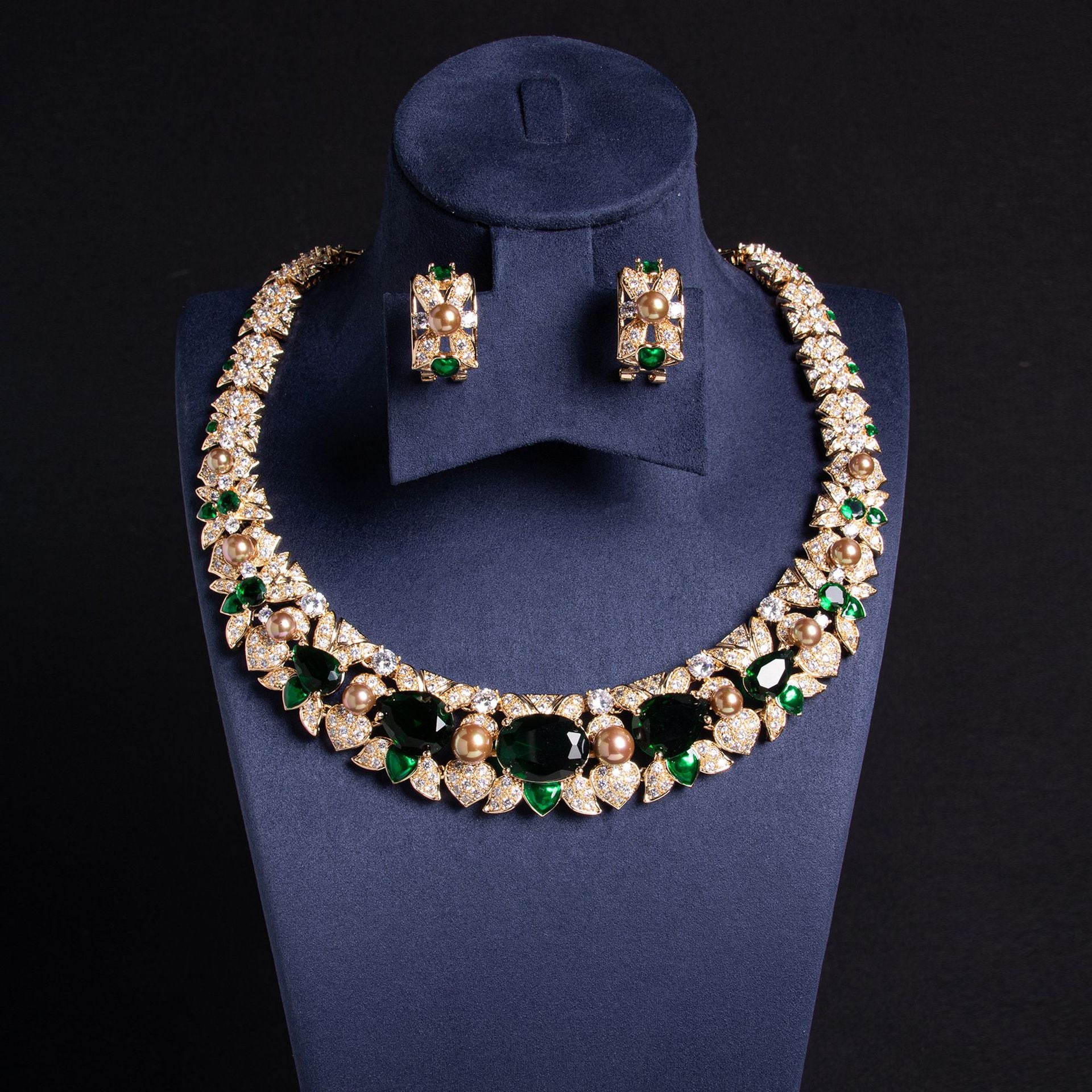 Cross-Border AliExpress Hot-Selling Heavy Craft Irregular Geometric Square Full Zircon Necklace High-End Elegant Set Jewelry