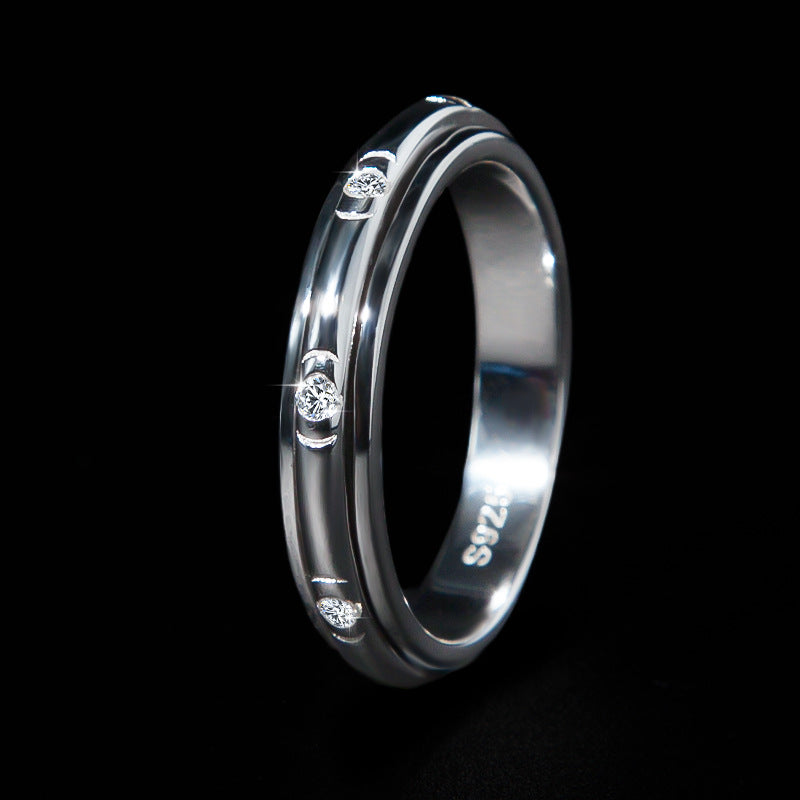 Moissanite Men's Ring S925 Sterling Silver Inlaid Diamond Men's Ring 18K White Gold Plated Fashionable Elegant Men's Diamond Ring