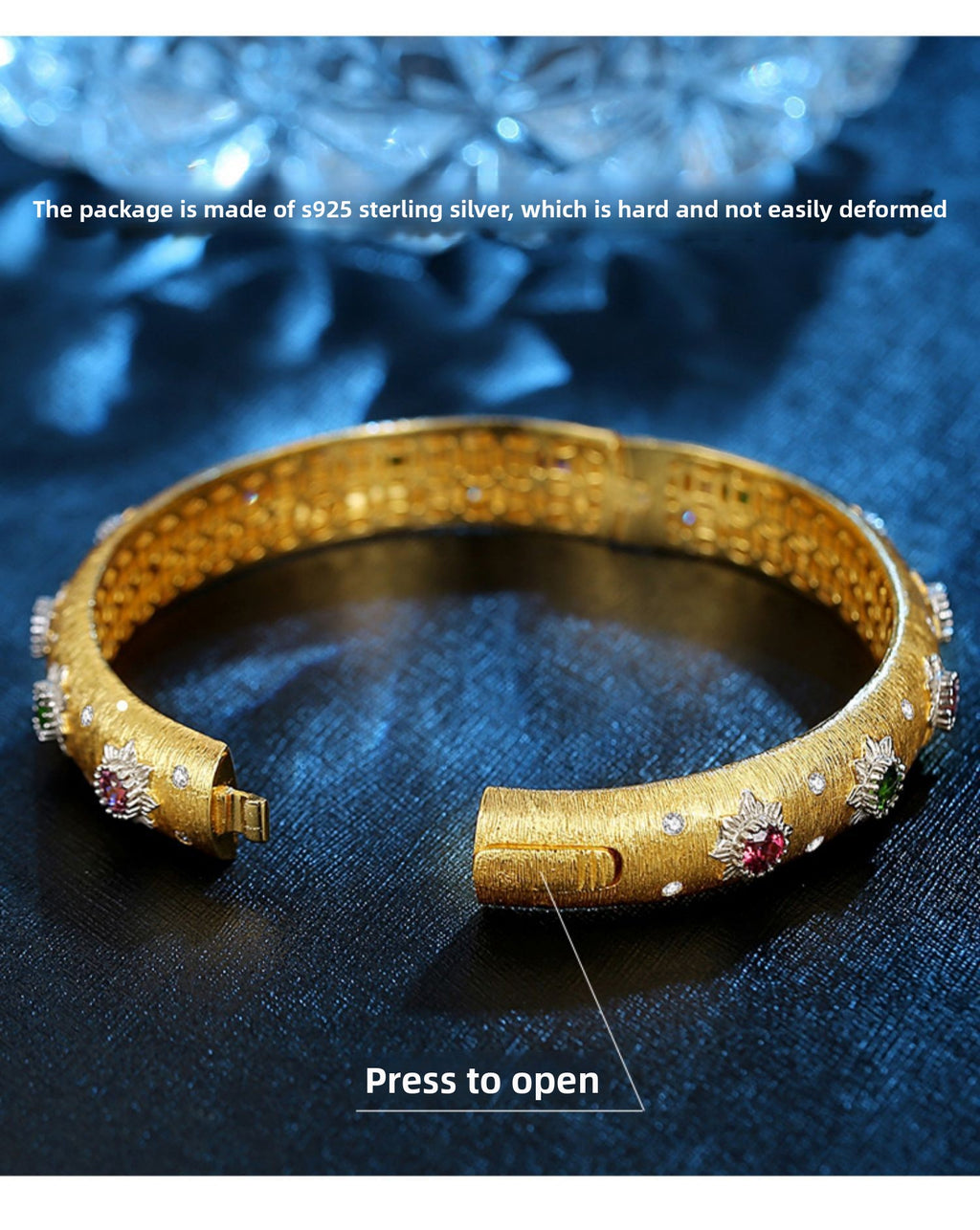 2024 Italian Craft Classical Retro Palace Style Bracelet Light Luxury S925 Sterling Silver Gold-Plated Gemstone Bracelet