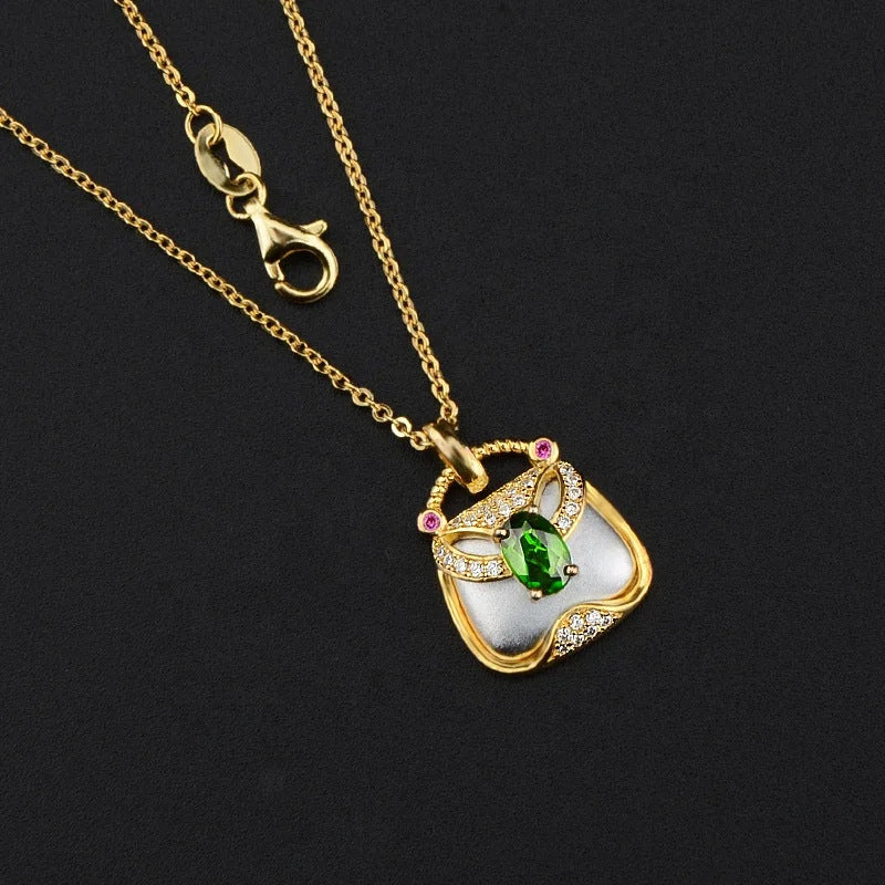 Italian Sterling Silver Gold-Plated Gemstone-Inlaid Wallet Women's Accessories Necklace Light Luxury Retro High-End Feel Women's New Necklace