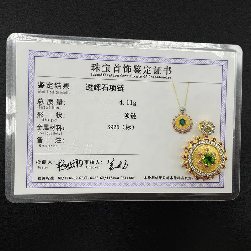 925 Sterling Silver Gold-Plated Gemstone Sunflower Vintage Necklace Cross-Border Women's Personality Temperament Collarbone Chain Necklace