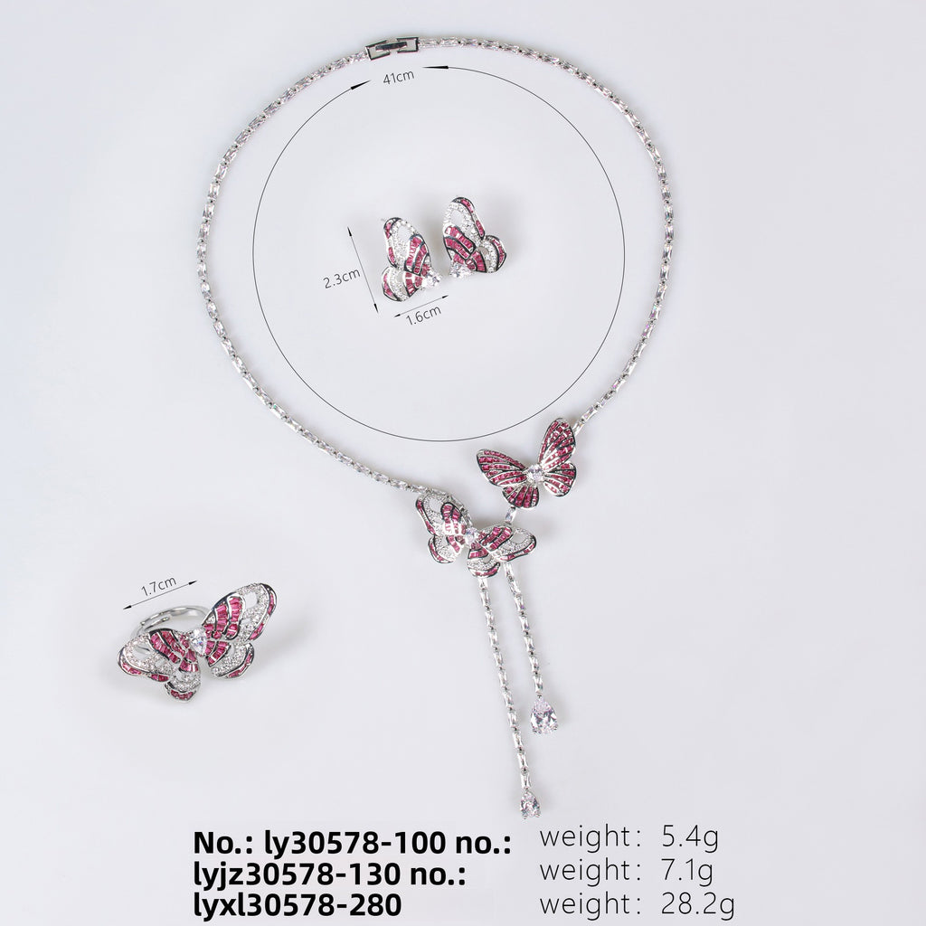 Cross-Border New Little Red Book Super Fairy Butterfly Tassel Necklace Light Luxury Butterfly Fairy Long Earrings Set Wholesale