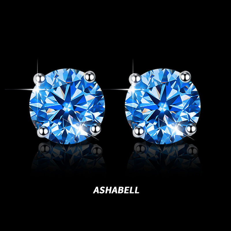Four-Claw Moissanite Earrings High-End Simple Earrings S925 Sterling Silver Earrings for Women Blue Moissanite Earrings
