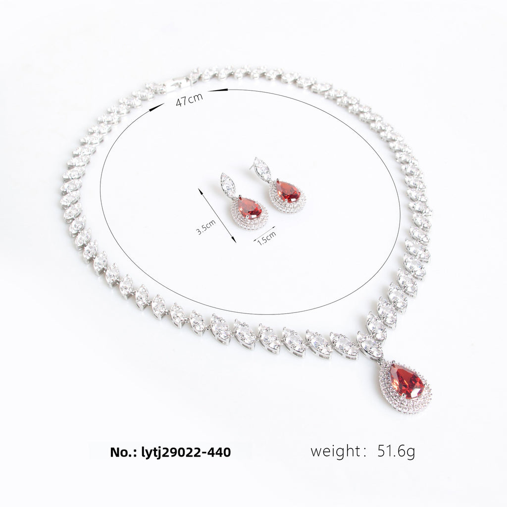 European and American Trend Bridal Set Water Drop Necklace TikTok Same Style Zircon Tassel Earrings Wedding Jewelry Accessories