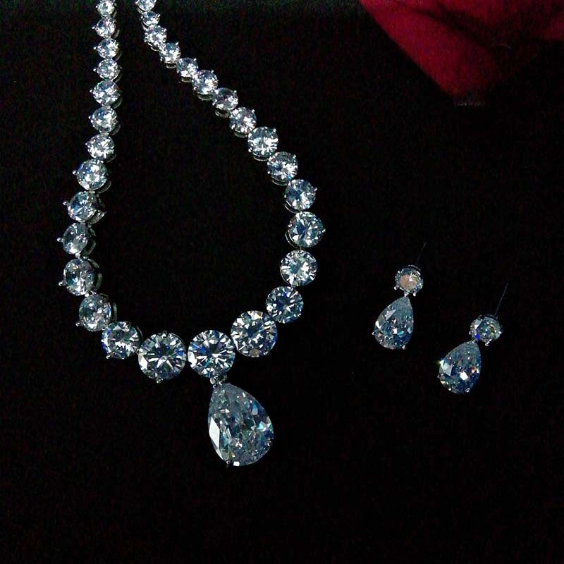 European and American Cross-Border Hot-Selling Necklace Water Drop Zircon Earrings Set Bridal Jewelry Birthday Party Banquet Accessories