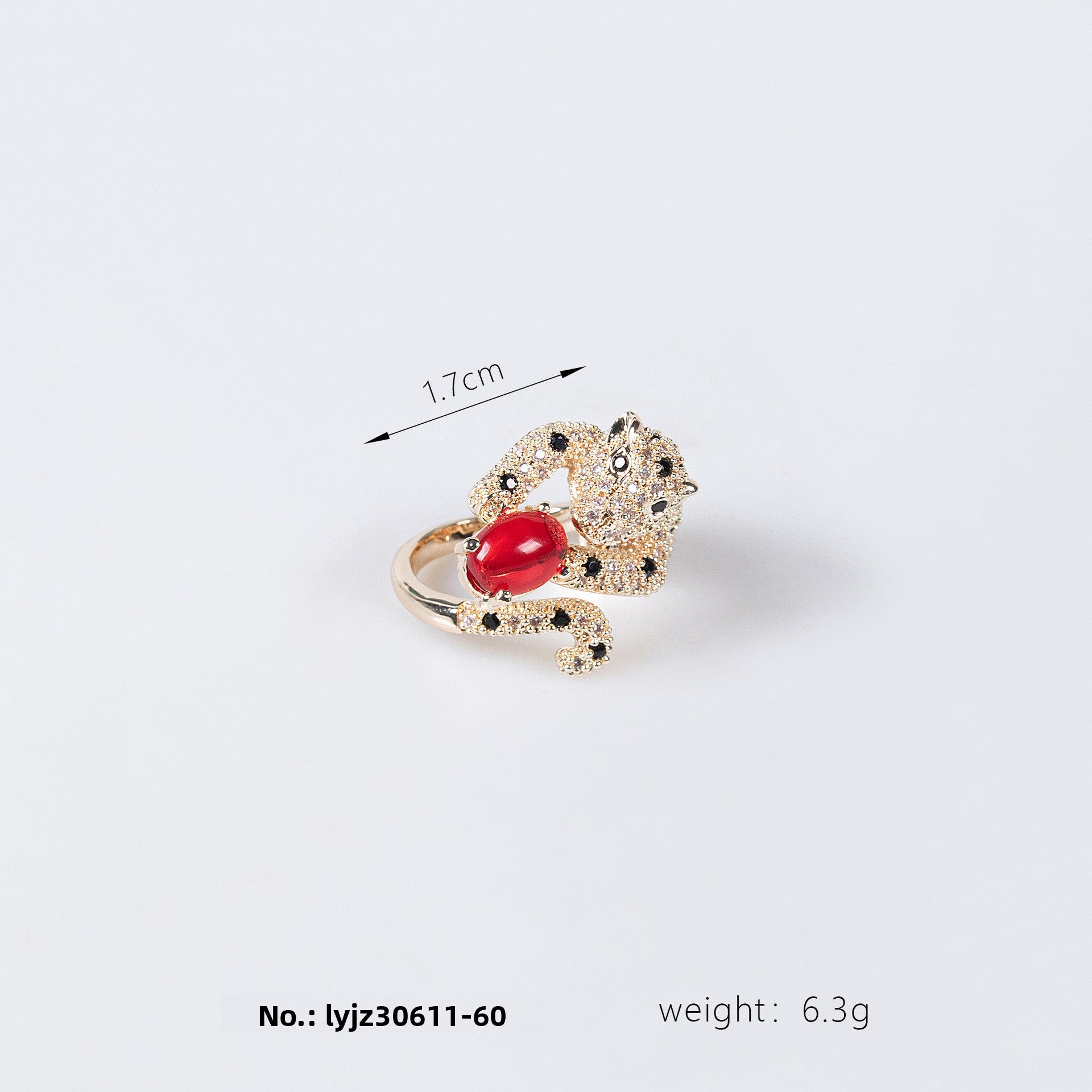 Cross-Border New European and American Style Jewelry Vintage Commuter Open Ring Leopard Gemstone Ring Jewelry Wholesale