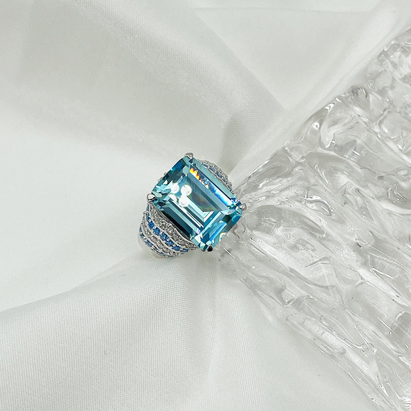 Sterling Silver 925 Large Luxury Diamond Zirconia Sapphire Ring Women's Sapphire Ring
