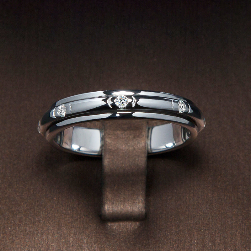 Moissanite Men's Ring S925 Sterling Silver Inlaid Diamond Men's Ring 18K White Gold Plated Fashionable Elegant Men's Diamond Ring