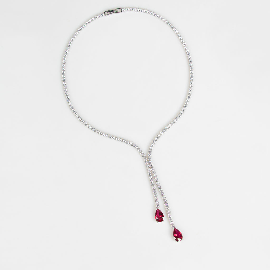 Cross-Border European and American Necklace Summer Women's High-End Light Luxury Water Drop Zircon Necklace Earring Set Natural Zircon Necklace