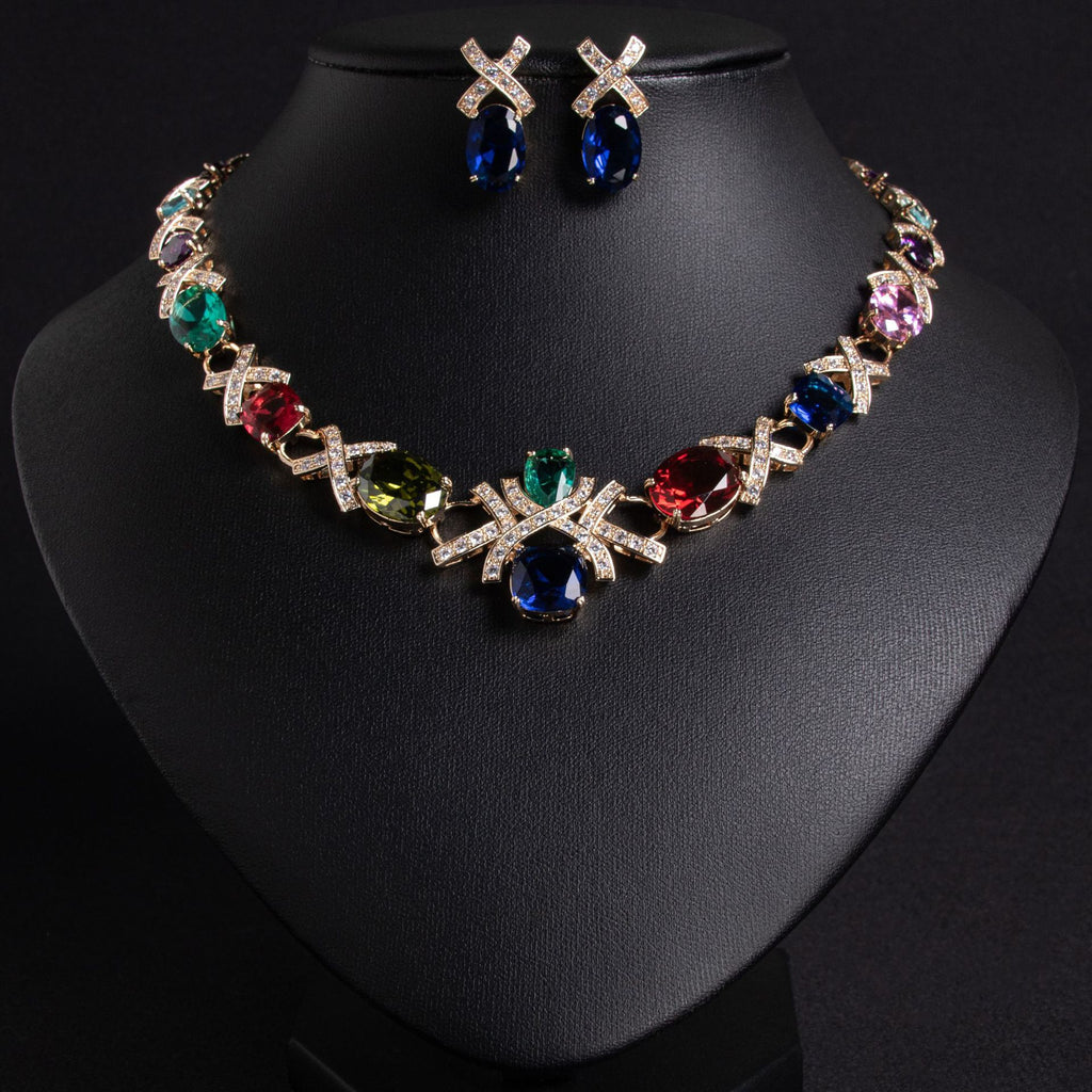 Cross-Border Jewelry Set Accessories High-End Necklace Zircon Set Luxurious Banquet Costume Necklace Set Accessories for Women