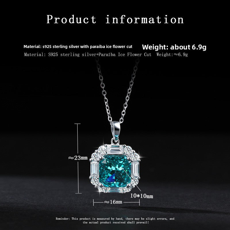 Paraiba Ice Flower Cut Zirconia Earrings Necklace Jewelry Set S925 Sterling Silver Sapphire Earrings Necklace