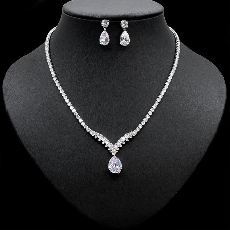 Korean Version Cross-Border Zircon Bridal Necklace Women's Versatile Earring Set Two-Piece Accessories High-Quality Elegant