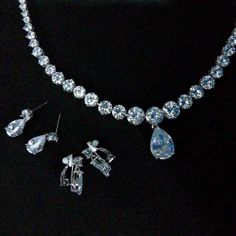 European and American Cross-Border Hot-Selling Necklace Water Drop Zircon Earrings Set Bridal Jewelry Birthday Party Banquet Accessories