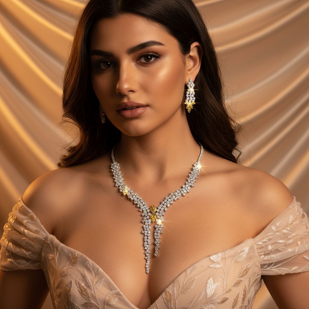 Internet Celebrity Hot-Selling Floral Zircon Necklace Earrings Inlaid with Diamonds Floral Long Pendant Exquisite Personality Sweet Set