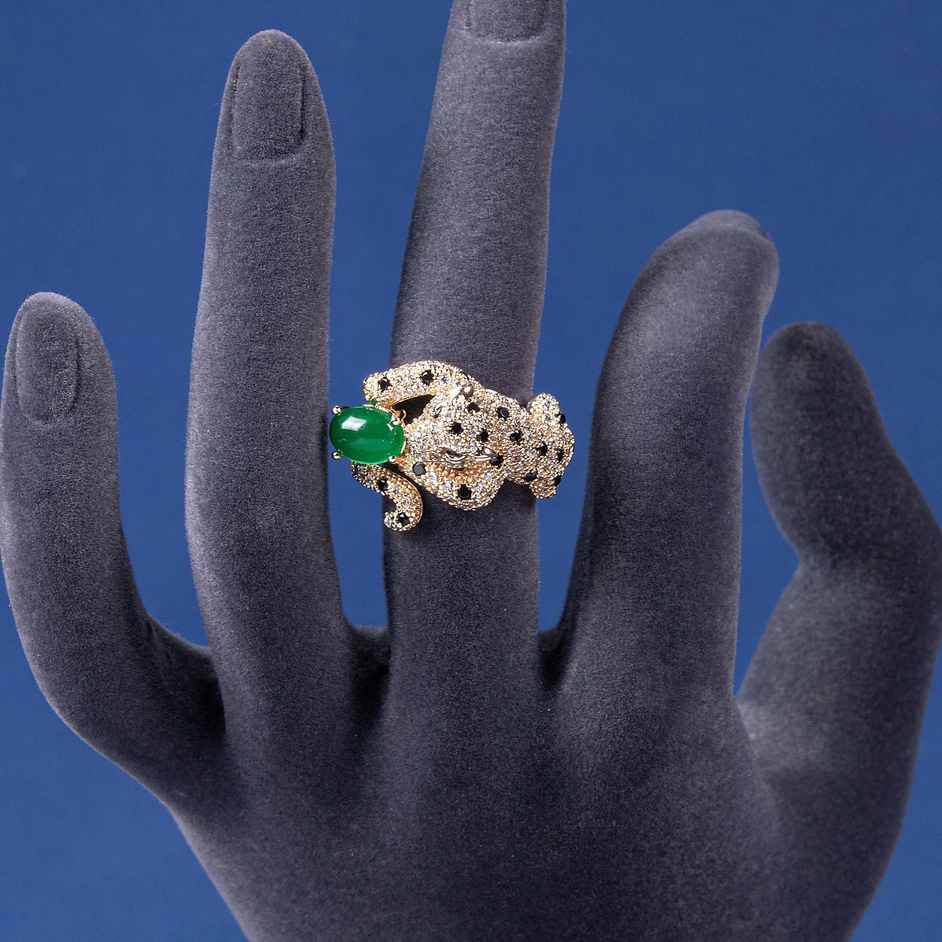 Cross-Border New European and American Style Jewelry Vintage Commuter Open Ring Leopard Gemstone Ring Jewelry Wholesale