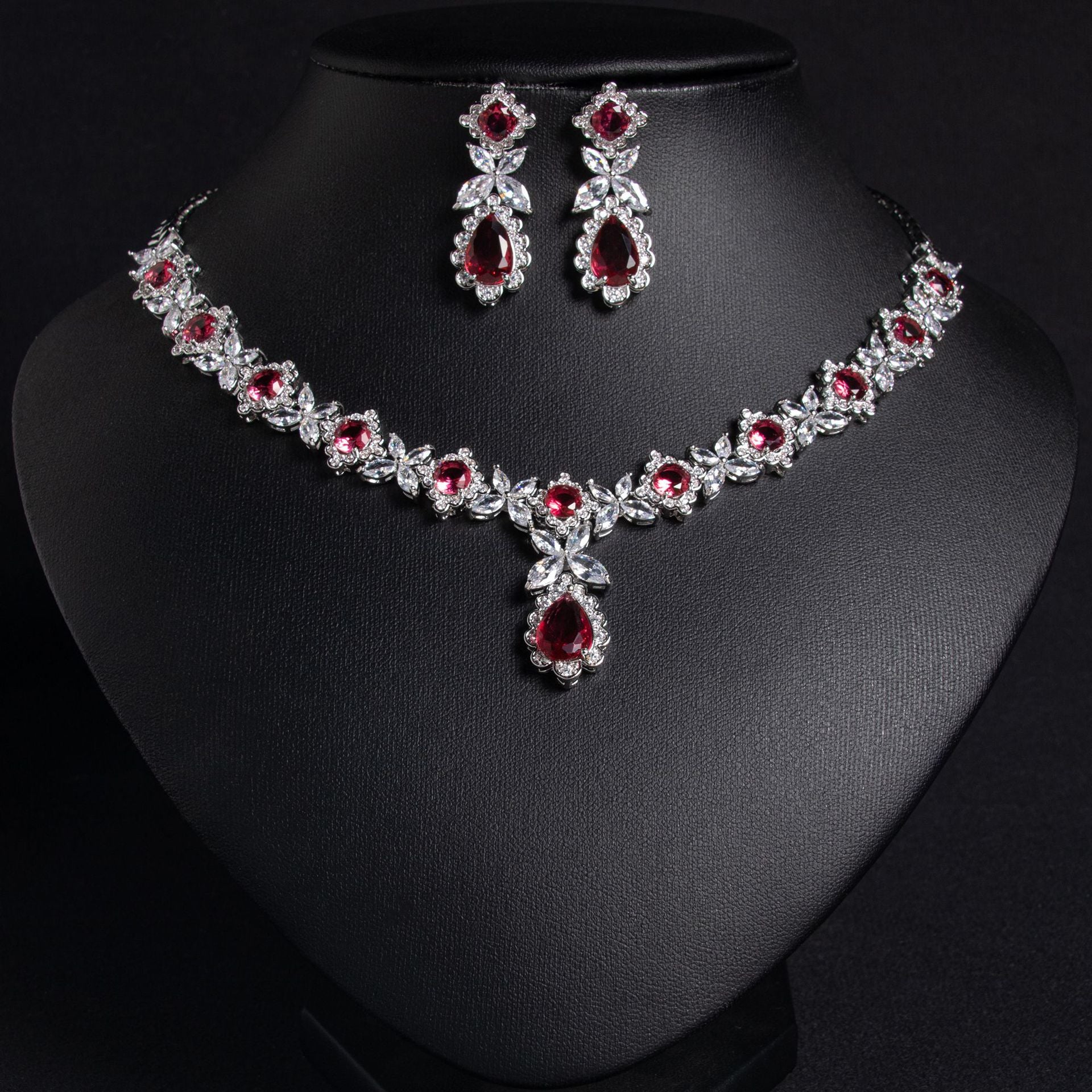 Cross-Border Simple Zircon Necklace Evening Ceremony Jewelry Fashion Luxury Colorful Gemstone Bridal Full Diamond Set Decoration Wholesale