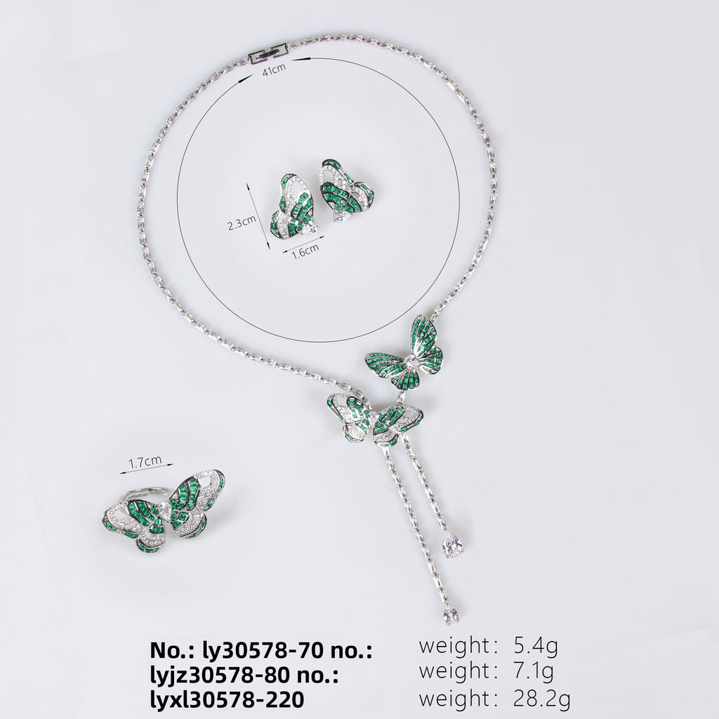 Cross-Border New Little Red Book Super Fairy Butterfly Tassel Necklace Light Luxury Butterfly Fairy Long Earrings Set Wholesale