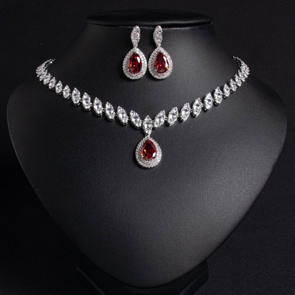 European and American Trend Bridal Set Water Drop Necklace TikTok Same Style Zircon Tassel Earrings Wedding Jewelry Accessories