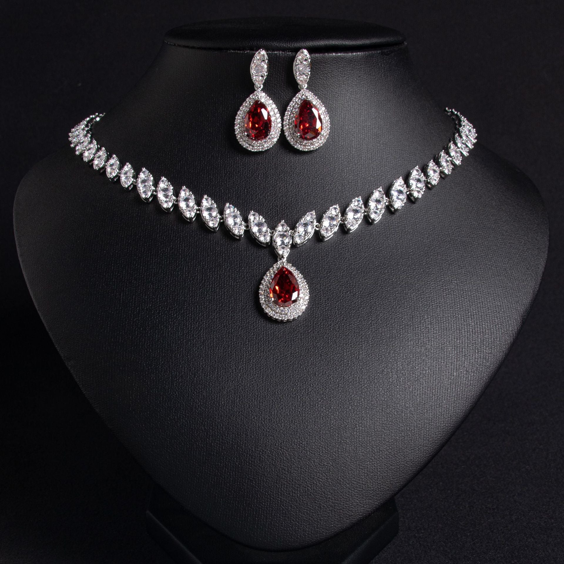 European and American Trend Bridal Set Water Drop Necklace TikTok Same Style Zircon Tassel Earrings Wedding Jewelry Accessories