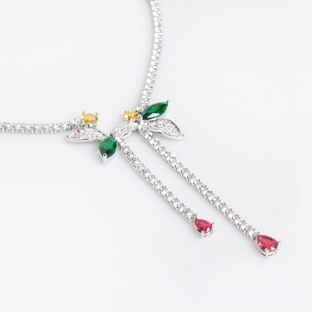 Cross-Border Bride Banquet Casual Zircon Necklace Female Niche Flower Tassel Pendant Zircon Earrings Set Wholesale