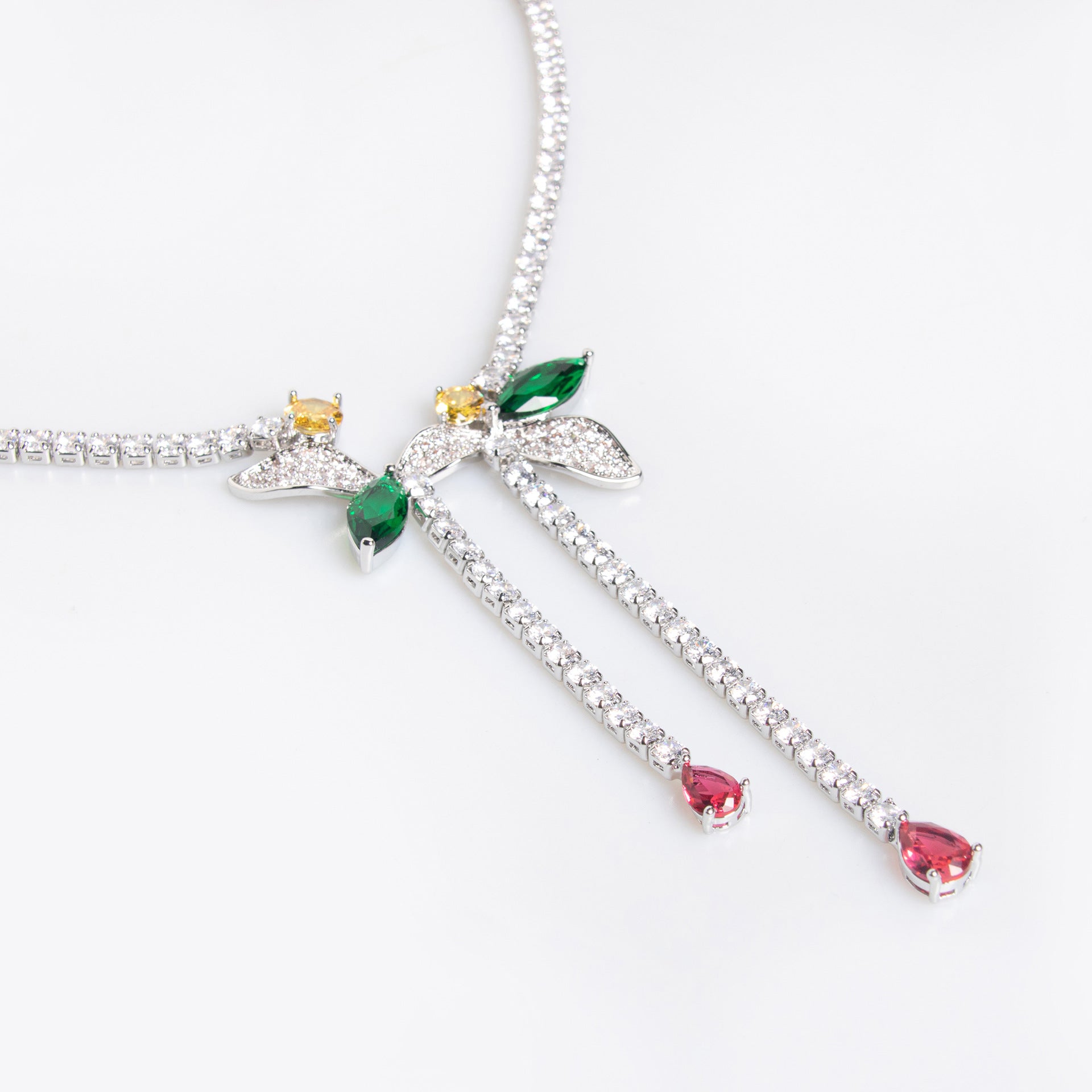 Cross-Border Bride Banquet Casual Zircon Necklace Female Niche Flower Tassel Pendant Zircon Earrings Set Wholesale