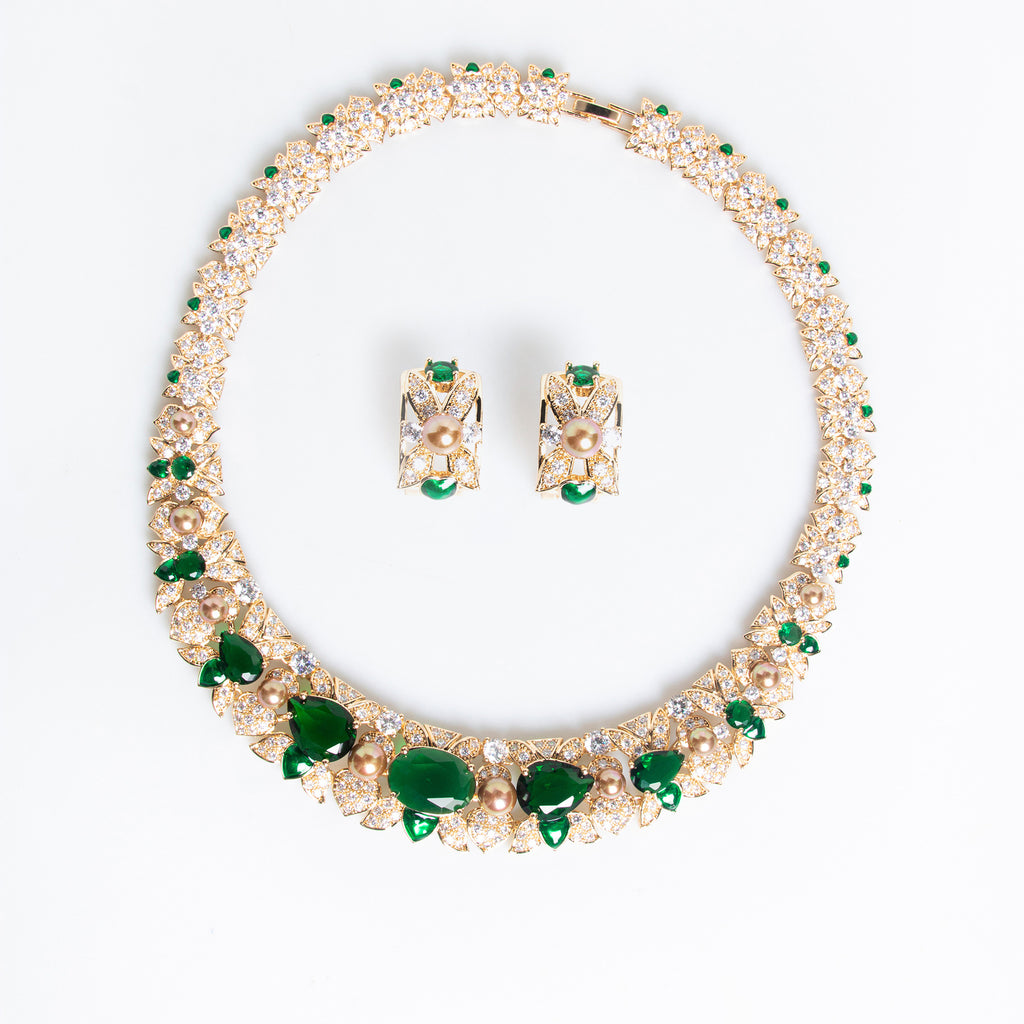 Cross-Border AliExpress Hot-Selling Heavy Craft Irregular Geometric Square Full Zircon Necklace High-End Elegant Set Jewelry