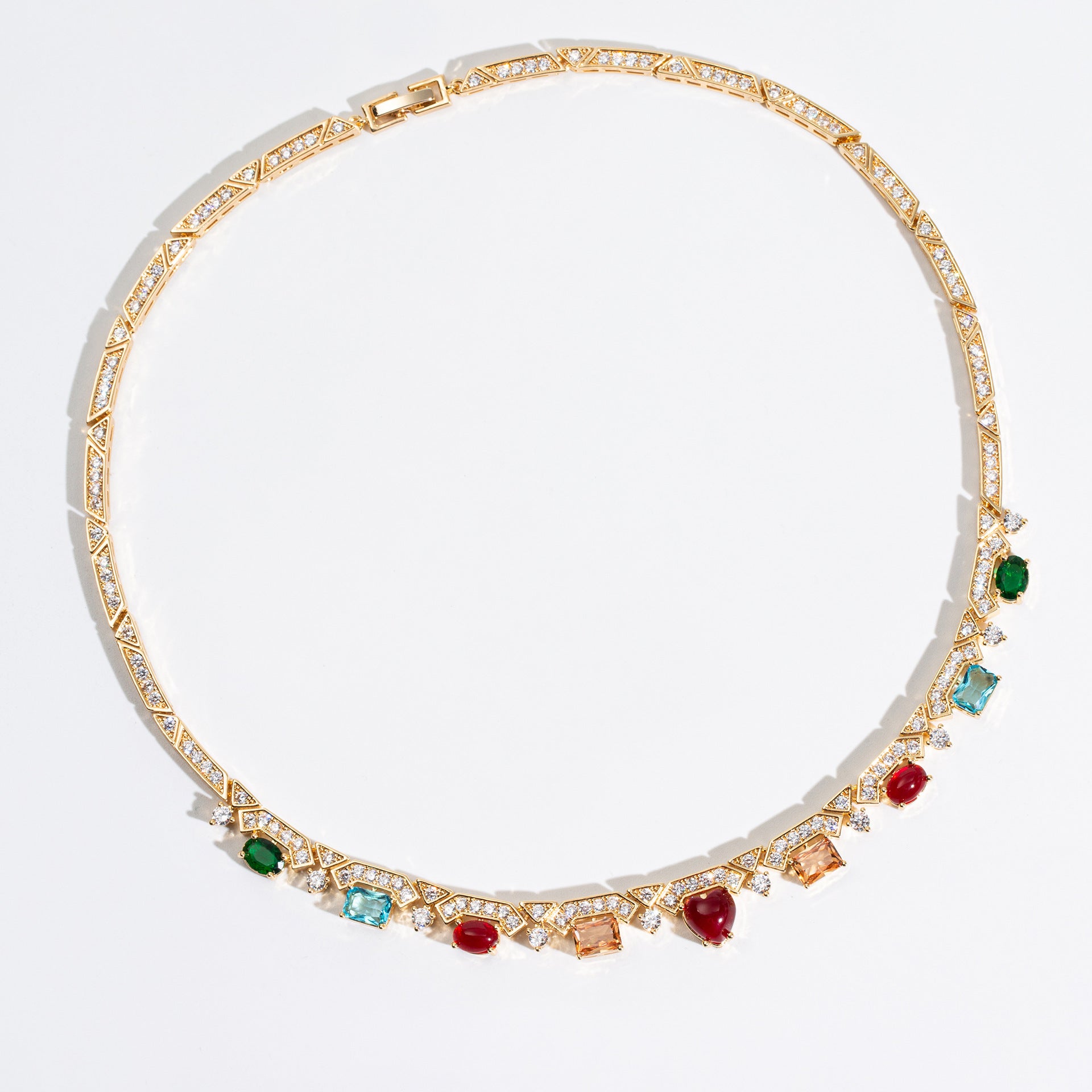 European and American Bride Colorful Zircon Necklace and Earrings Two-Piece Set Wedding Dress Versatile Noble Earrings Banquet Chain Set